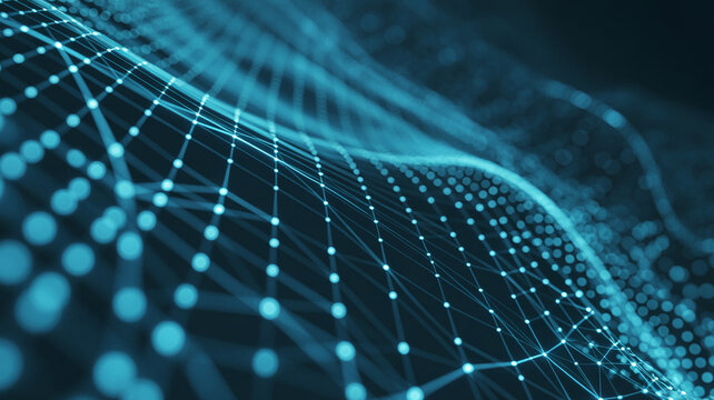 Abstract blue digital network grid with glowing nodes and lines technology
