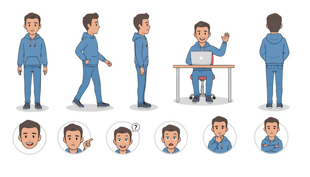 Male Character Animation Poses and Facial Expressions Set (AI Generated)