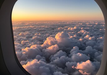 View through a window of clouds at sunrise or sunset in the sky