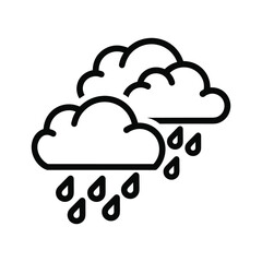 Simple line art icon of rain clouds and falling raindrops
