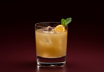 Refreshing cocktail with ice and citrus garnish in elegant glass