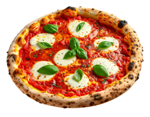 Side-Angle Pizza Margherita with Rustic Baked Crust PNG