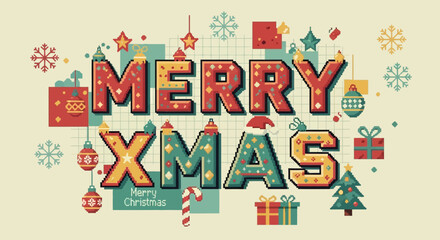 Retro Pixel Christmas Lettering Flat Background