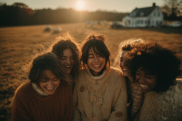 Golden Hour Laughter in a Sunlit Meadow