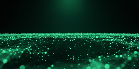 Glowing Green Network Grid Abstract Background with Connected Dots and Lines technology