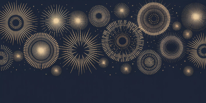 Golden abstract starburst and circular patterns on a dark navy blue background image photo