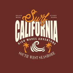 Surf california south west seashore high wave graphic design retro typography.eps