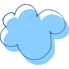 Simple Blue Cloud Shape With Dark Blue Outline And Shadow On Transparent Background For Digital Design