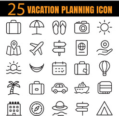 Vacation Planning Icon Set Travel Journey Schedule Outline Collection