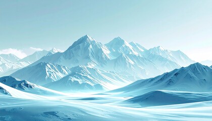 Serene Winter Landscape - Snow-Capped Mountains and Frozen Plains.