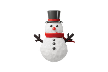 3d snowman with top hat icon. christmas holiday concept. Minimal cartoon snowman xmas winter mascot for seasonal banner and social media ads. isolated on white background. 3d render.