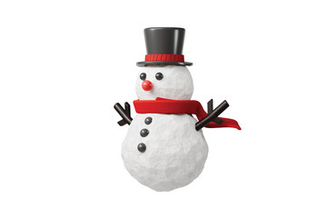 3d snowman with top hat icon. christmas holiday concept. Minimal cartoon snowman xmas winter mascot for seasonal banner and social media ads. isolated on white background. 3d render.