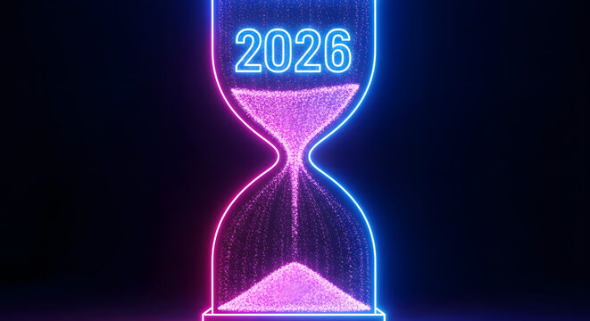 Neon Sand Timer Countdown to 2026 Deadline Approaching