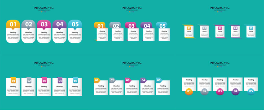 Infographic templates with colorful icons and text for business and marketing information presentation