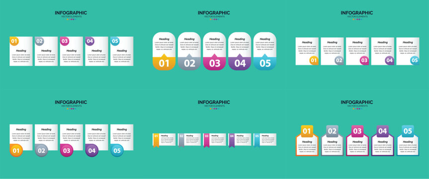 Infographic templates with colorful icons and text for business and marketing information presentation
