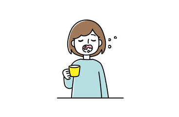 うがいをする女性のイラスト