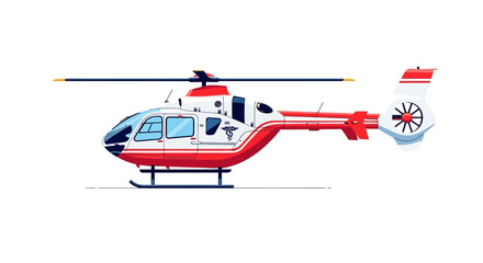 Red and white medical helicopter blades rotating on a white background