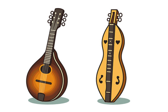 Traditional stringed musical instruments mandolin and Appalachian dulcimer side by side