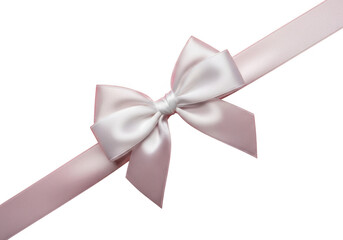Fototapeta premium A delicate pale pink satin ribbon tied in a neat bow, presented diagonally on a clean transparent background