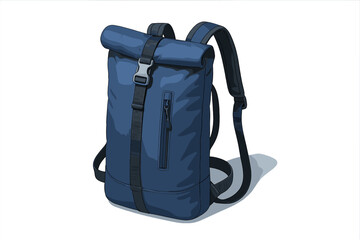 Stylish blue roll-top backpack with adjustable straps and buckle closure for hiking or commuting