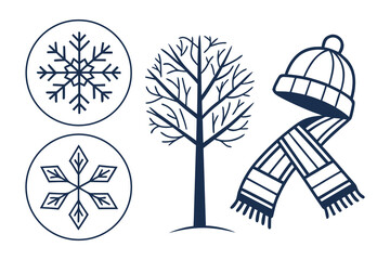 Winter Icons Snowflake Scarf Bare Tree symbol
