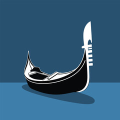 A detailed illustration of a gondola, a traditional Venetian rowing boat, against a blue background.