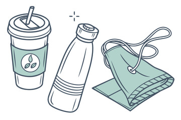 Reusable coffee cup water bottle and cloth bag Keywords: reusable coffee cup, water bottle, cloth