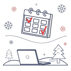 Winter Calendar and Laptop Illustration snow snowflakes