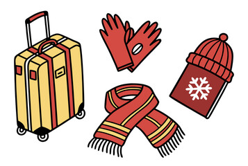 Winter Travel Essentials Flat Illustration luggage