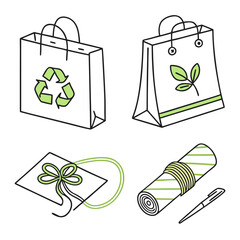 Sustainable Shopping and Gift Packaging Icons eco-friendly