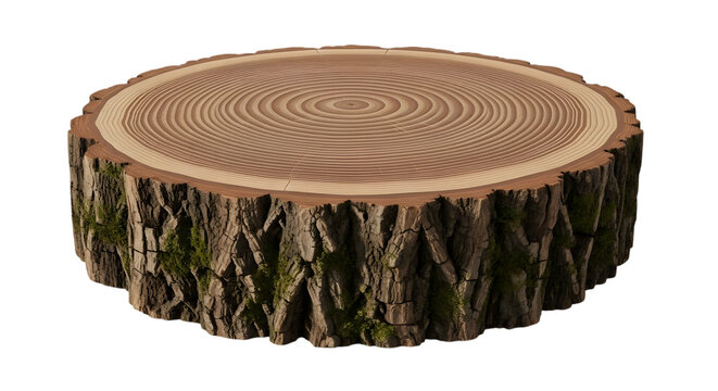 Wood log slice cross section isolated on transparent background