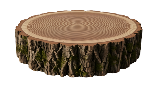 Wood log slice cross section isolated on transparent background