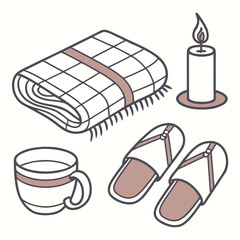 Spa and comfort items line art with pink accents relaxation