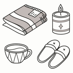 Cozy relaxation items line art with gray accents comfort