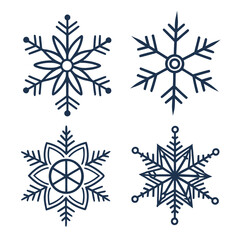 Set Of Four Dark Blue Snowflake Icons With Geometric Designs