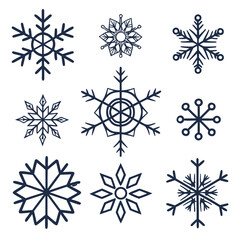 Nine Dark Blue Snowflake Icons In A Grid Arrangement