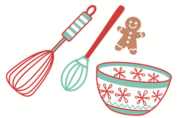 Christmas Baking Utensils Gingerbread Man And Snowflake Bowl