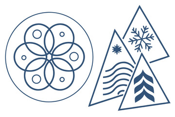 Geometric Flower Snowflake Waves and Leaves Symbols