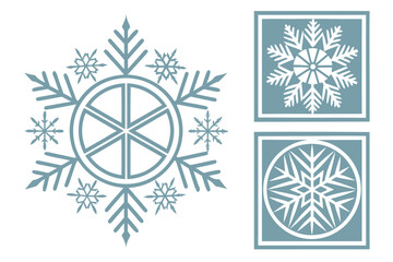 Large Snowflake and Square Snowflake Designs Blue geometric