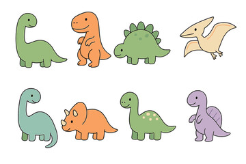 Cute collection of various dinosaur species including T-Rex, Triceratops, and Pterodactyl