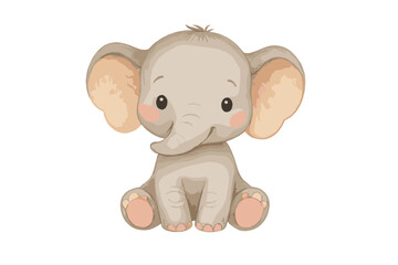 Fototapeta premium Sweet little baby elephant sitting down with a smiling face and large floppy ears