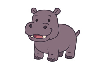 Fototapeta premium Cute baby hippopotamus cartoon character standing and smiling with an open mouth