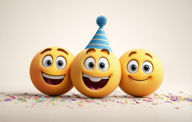 happy birthday to you! may your birthday be the start of something amazing, filled with love, laughter, and joy. happy smiling emoji character vector background design for a celebration card