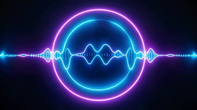 Dynamic Neon Audio Equalizer Waves Pulsating in a Glowing Circle on Dark Background