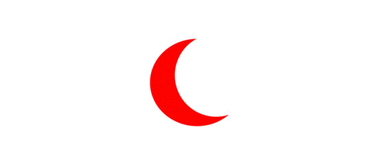 Red crescent paper cutout, moon icon, waxing moon symbol, crescent moon icon symbol set on transparent background.