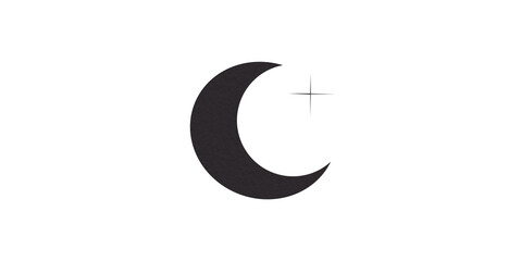Black crescent moon paper cutout, moon icon, waxing moon symbol, crescent moon icon symbol set on transparent background.