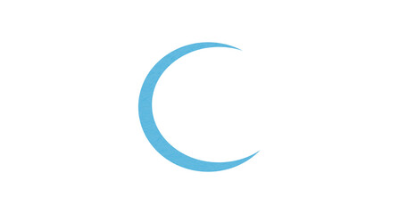 Light blue crescent paper cutout, moon icon, waxing moon symbol, crescent moon icon symbol set on transparent background.