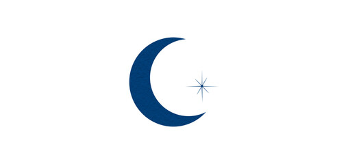 Blue crescent paper cutout, moon icon, waxing moon symbol, crescent moon icon symbol set on transparent background.