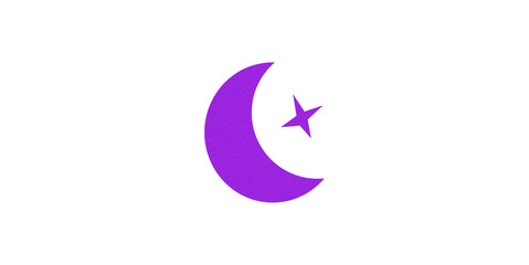 Purple crescent moon paper cutout, moon icon, waxing moon symbol, crescent moon icon symbol set on transparent background.