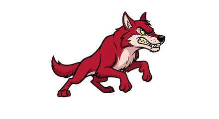 Fototapeta premium A cartoon red wolf with yellow eyes.